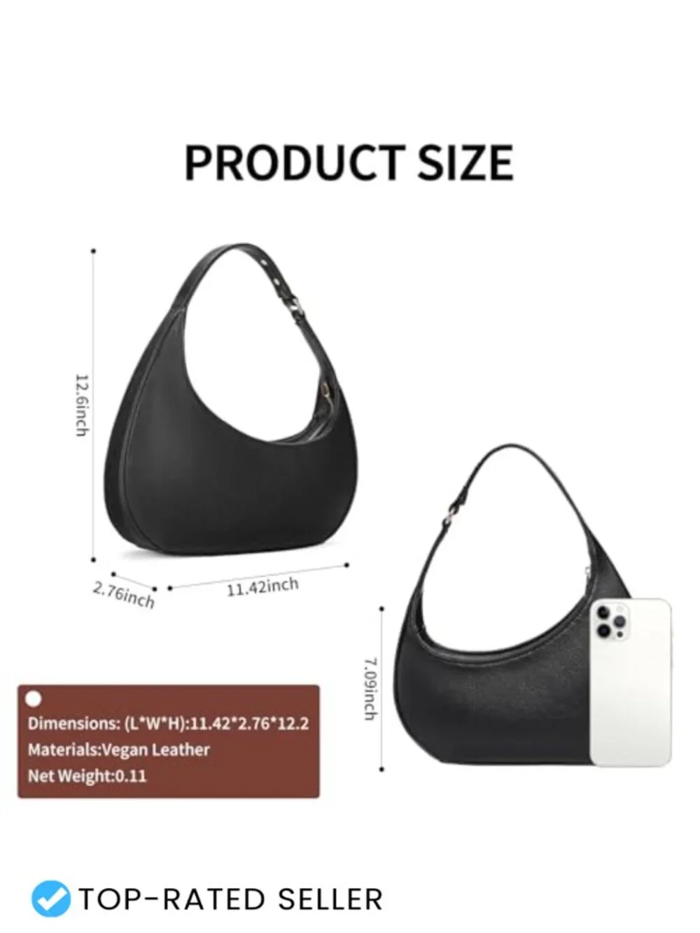 Small Vegan Leather Hobo Crossbody Purse with Zip Closure